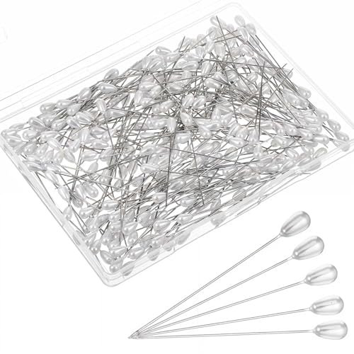 Qianyu 300 Stück Stecknadeln Runde Faux Perle Kopf Nadeln Hochzeit Perle Blumen Nadeln Weiße Gerade Kopf Nadel Stecknadeln Lang 55mm Nähnadel für Nähen Handwerk Hochzeit Dekorationen