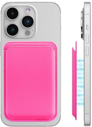 LYQNIHOB 1 pcs Portafoglio Magnetico da Cellulare per iPhone con Tasca Adesiva in Pelle per Tessere, Carte e Badge - Pelle Vegana, Pratico Porta Carte di Credito - Memorizza 2 Carte, Rosa rossa