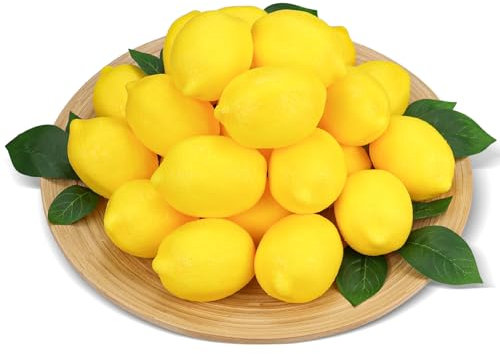 48 Pcs Fake Gelbe Zitronen deko Künstliche Früchte Lemon mit Blättern, Faux Gelbe Zitronen Dekor Realistische Fake Obst Zitronen für Schalen Dekor Tisch Centerpieces Sommer Zitronen Dekorationen Party