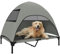 PawHut Hundeliege Outdoor mit Dach, Erhöhtes Hundebett für Große Hunde, Kühlendes Haustierliege mit Waschbares Mesh Metallrahmen Tragtasche, Haustierbett für Draußen Camping 106x76x99cm, Hellgrau
