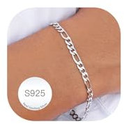 DORANA 5mm Thick 925 Silver Figaro Chain Bracelet Sterling Silver Bracelet for Women Ladies Bracelets Dainty Figaro Chain Bracelets Gift for Her