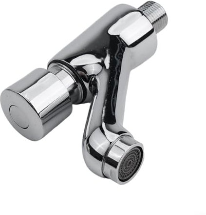 Grifo de lavabo de agua fría, montaje en pared, con botón de cierre automático, construcción de latón cromado