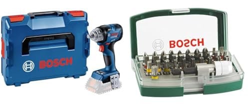 Bosch Professional 18V System Cordless Impact Wrench GDS 18V-330 HC (Three-Speed/Torque Settings, incl. 1 x Bluetooth Low Energy Module, L-BOXX) + 32pc. Screwdriver Bit Set