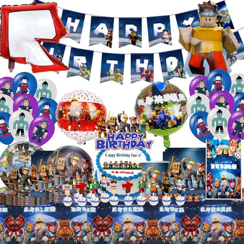 Decoración de cumpleaños, Juego de vajilla de fiesta | mantel, platos de papel, pancartas, decoración de cumpleaños para 10