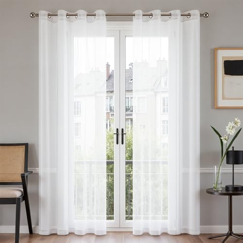 TOPICK White Net Curtains, Eyelet Voile Sheer Curtain 2 Panels, W55 xL90 | Semi Transparent Lightweight Soft Long Curtains for Living Room, Nursery, Bedroom