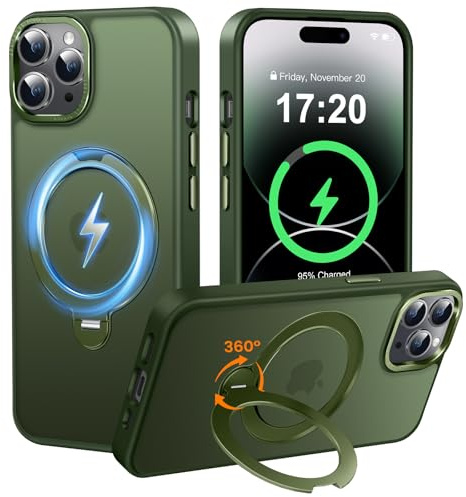PuyaTeya für iPhone 14 Pro Hülle mit 360° Magnet ständer, Matt Grün | Militärischer Schutz, Anti-Rutsch/Kratzfeste, unterstützt Quer-und Hochformat HandyHülle Für iPhone 14 Pro