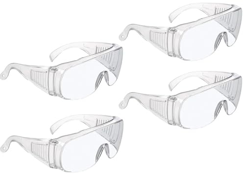HolooVeranillo 4 Pcs Anti Fog Safety Goggles, Clear Protective Glasses, Protective Goggles, Lab Goggle Side Shields, Safety Goggle Over Glassesn, For Construction Laboratory Outdoor