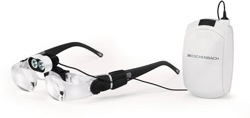 Eschenbach Optik maxDETAIL Lupenbrille mit headlightLED Beleuchtung - beleuchtete Brille mit 2X-Vergrößerung zum beidhändigen Arbeiten - Made in Germany, Schwarz
