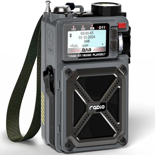 Portable Solar Radio DAB/DAB+/FM Emergency Radio with Wireless 5.3,SD Card,Headphone Jack,White Noise, Hand Crank/USB/Solar Charging, 4000mAh Rechargeable Battery with Flashlight,SOS For Emergency