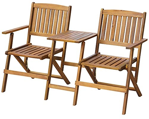 Bucmath Gartenbank Klappbar mit Teetisch 140 cm, Massivholz Akazie Braun, Wetterfest für 2 Personen, Terrassenbank Klappdesign