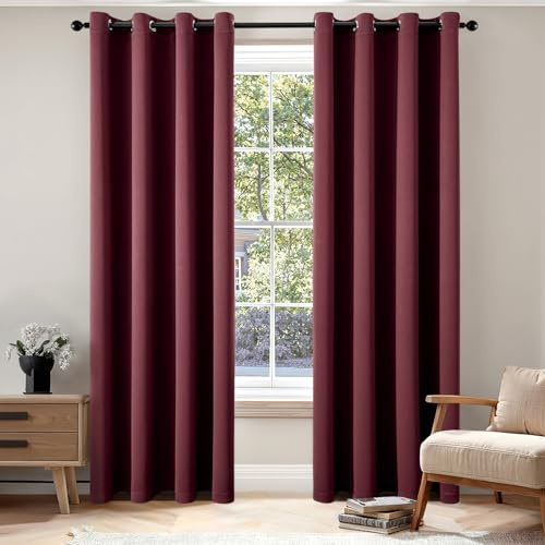 EMEMA Verdunklungsvorhänge mit Ösen 2er Set 140x260cm Weinrot Gardinen | Blickdicht Vorhänge mit Ösen 260CM Lang bdunkelnde Thermovorhang für Wohnzimmer Schlafzimmer Ösenvorhänge H260xB140CM