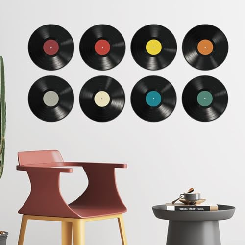 8-teiliges Vinyl-Schallplatten-Wandaufkleber-Set für Wohnzimmer und Schlafzimmer, dekorative Kunst