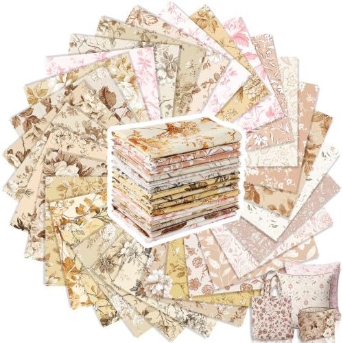Tatuo 30 Pezzi 10 x 10 Pollici Tessuto di Cotone a Quadri Stoffa in Cotone Floreale Tessuto Quadrato Patchwork Cucito Trapuntato Stampato di Fiori a Quadretti per DIY(Marrone Rosa Antico)