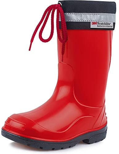 Ladeheid Stivali Bambino e Bambina in Gomma PVC Stivaletti Impermeabili per Ragazzi e Ragazze Calzature Antipioggia per Bimbi Resistenti all'Acqua LA-972 (Rosso/Nero 24 EU)