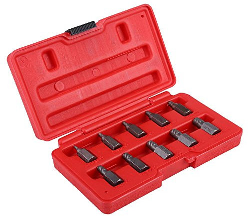 Lot de 10 extracteurs de vis à tête hexagonale multi-cannelures de 1/8 à 13/32 dans un étui en plastique pour retirer les boulons endommagés par la rouille