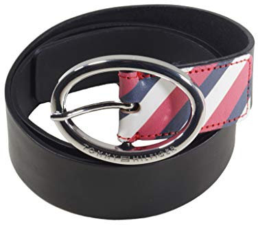 Tommy Hilfiger Damen Gürtel Jeansgürtel Oval Buckle Belt 3,5 Leder 80cm Schwarz