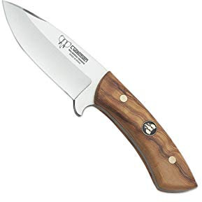 Cudeman Cuchillo 133-L hoja de acero inoxidable ACX-380 de 9 cm empuñadura de madera de olivo de 12,5 cm para caza, pesca, supervivencia y bushcraft + Portabotellas regalo