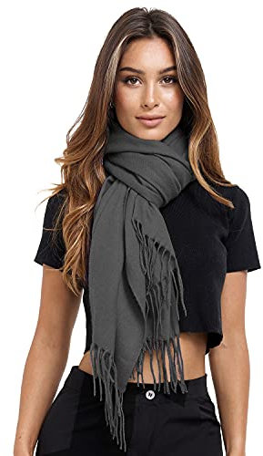 Glamexx24 Schal Damen Winterschal Gefühl Langer Schal mit Fransen Baumwolle Warm Herbst Winter Unifarben Deckenschal und Tücher 200 x 74 cm
