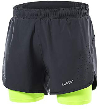 Lixada Hombres Pantalónes Cortos de Running 2-en-1, Pantalones Cortos de Atletismo, Pantalones Cortos de Fitness Maratón, Transpirable Pantalones+Secado Rápido