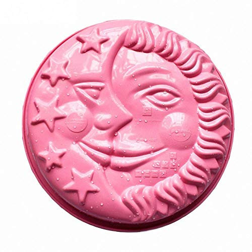 Sonne, Mond und Sterne, Silikon-Backform, 22,9 cm, runde Form mit Sonne Mond, Silikon-Backform für Käse, Kuchen, Pizza, Brot, Backform, Backform (zufällige Farbe)