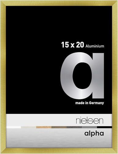 nielsen Bilderrahmen, 15 x 20 cm, Aluminium, Gold matt, Fotorahmen zum Auftstellen und Aufhängen im Hoch- & Querformat, Echtglas, Alpha