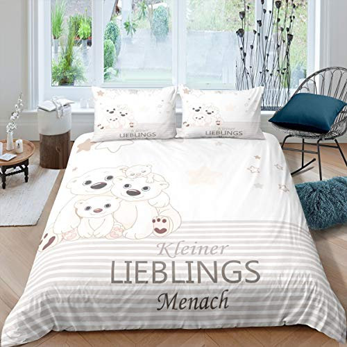 Loussiesd Kinder Bär Druck Bettbezug Set Baby Kleinkinder Bettwäsche Set Schönes Tiermuster Bettwäsche 135x200cm für Mädchen Teenager Weiches Leichtgewicht Mikrofaser Betten mit Reißverschluss