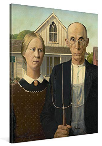 PICANOVA – Grant Wood – American Gothic 75x100cm – Bild auf Leinwand – Premium Kunstdruck Auf 2cm Holz-Keilrahmen Für Schlaf- Und Wohnzimmer – Klassische Kunst