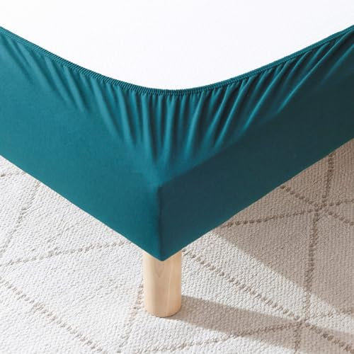 Cache-sommier 80x190 Bleu Canard – 100% Coton Jersey Extensible – Doux, Résistant, Facile à Installer – Oeko-TEX – pour sommier de 15 à 30 cm