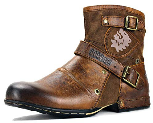 OSSTONE Chukka Stivali Cowboy Biker Boots Mens Motociclo Botas Cerniera su in Pelle retrò Stile Uomo Caviglia Stivaletti Boots OS-5008-1-E-Brown, US9.5(EU42.5)
