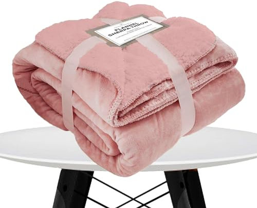 FAIRWAYUK Faux Fur Sherpa Fleece Blanket - Warm Fluffy Throw Winter Blanket Reversible Microfiber Solid Throw Blanket for Sofa Bed Settee Couch, King Size 200x240cm, Blush Pink