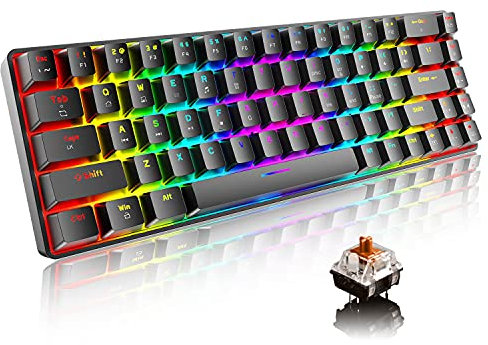 T8 Teclado mecánico actualizado 60% para juegos compacto tipo C con cable 68 teclas LED retroiluminado USB teclado impermeable 18 Chroma RGB Backlight teclas anti-ghosting (interruptor marrón )