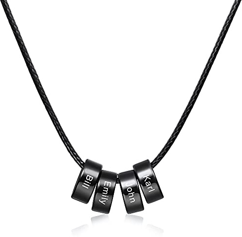 MeMeDIY Personalisierte Halskette 2/3/4/5/6 Perlen Angepasst Gravur Name Datum für Männer Damen Freund Freundin Edelstahl Verstellbare Kette Jubiläum Beziehung Schmuck Geschenk