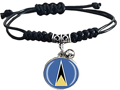 Saint Lucia-Flagge, geflochtenes Armband, verstellbare Nylonkette, Kristall, Armband, Souvenir, modisch, handgefertigt, Armband für Mann und Frau, besonderes Geschenk