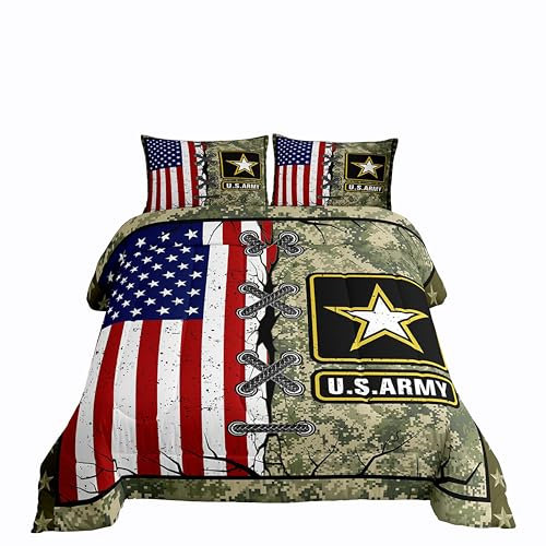 Steppdecke mit amerikanischer Flagge, für Erwachsene, Jungen, Armeegrün, Camouflage, Daunendecke, Kinder, Herren, Vintage, USA, Flagge, gesteppt, für Jugendliche, Mädchen, Retro, Streifen, Bettwäsche