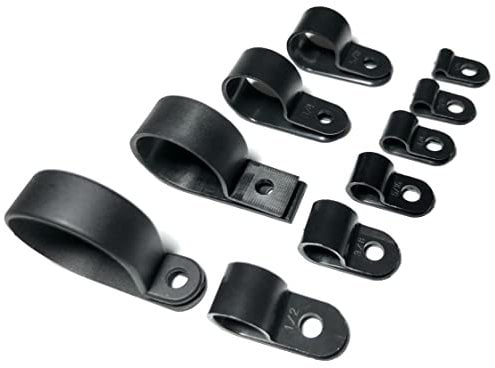 JLB Plastics UK Black Plastic R Type Clip Clamp for Conduit, Cable, Hose, Pipe. Screw Mount (25, 15mm)
