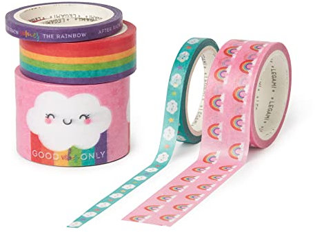 Legami - Set di 5 Nastri Adesivi di Carta, Tape By Tape, Ø 4,5 cm, H max 3 cm L 5 m, Tema Rainbow, Coloratissimi, per Incollare, Decorare e Personalizzare