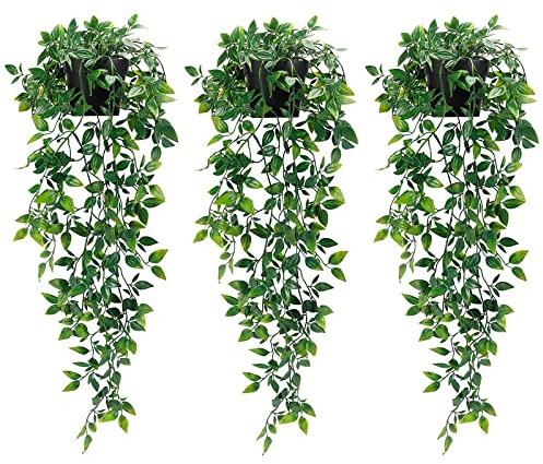 Whonline Paquete de 3 Plantas Artificiales Colgantes con macetas para decoración de casa, Dormitorio, Pared y jardín