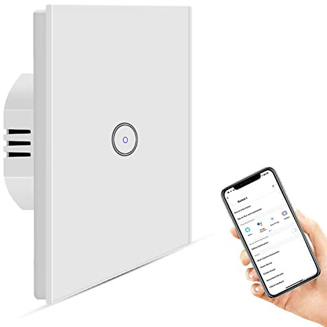 Jinvoo WiFi Smart Light Switch 1 banda 10A 1000W bisogno di filo neutro nessun hub richiesto Funziona con Alexa Google Home Telecomando Timer pianificazione CE REACH certificato Bianco (1 confezione)