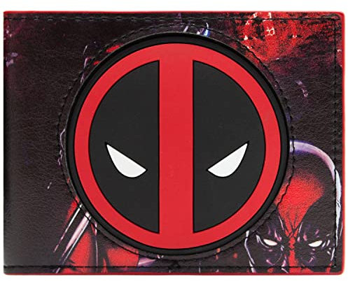 Deadpool Faccia di Anti-Eroe Animato Emblema Distintivo Portafoglio/Portamonete a Due Ante con Porta-ID & Porta-Carte, Rosso