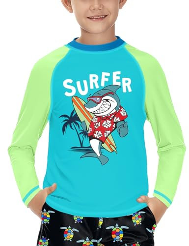 Jungen Sonnenschutz UV Shirt Langarm Schnelltrocknend UPF 50+ Rundhals Rashguard Surfer Blau 130
