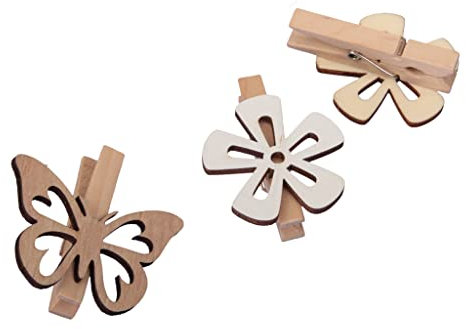 RiloStore 6 STK Schmetterlinge Blumen Holz ot510 Ostern Dekoklammern 6cm Grau Weiss Clip Klammer Deko Holzschmetterlinge Holzblumen Holzklammer Osternest Osterdeko Osterschmuck Gesteck Osterstrauß