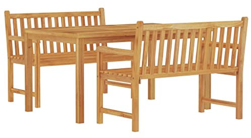 vidaXL Gartenmöbel 3-TLG. Tisch Bank Gartengarnitur Sitzgruppe Gartenset Sitzgarnitur Gartentisch Esstisch Gartenbank Massivholz Teak
