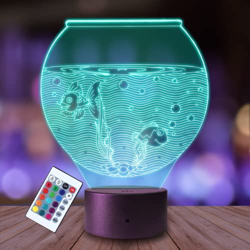 Plexido Nachtlicht Aquarium Fisch Illusion Lampe 3D Nachttischlampe Geschenk für Kinder Personalisiert Graveur Weltraum Kinderzimmer LED Licht Fernbedienung 16 Farbwechsel Wohnzimmer Dekoration