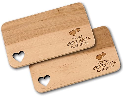Spruchreif · 2er Set Frühstücksbrettchen Mama und Papa · Brotzeitbrett mit Gravur · Geschenkidee für Eltern · Geschenk für Mama · Geschenk für Papa