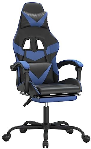 vidaXL Gaming Stuhl, Bürostuhl Drehbar Höhenverstellbar, Drehstuhl Schreibtischstuhl mit Fußstütze, Verstellbar Chefsessel Sportsitz Computerstuhl, Schwarz Blau Kunstleder