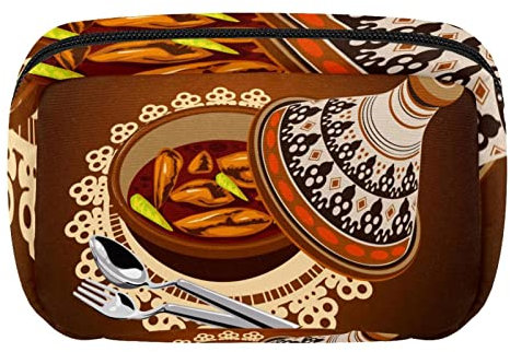 Sambal Poulet Tajine servi avec pot à olives Sac de maquillage personnalisé Sac de toilette pour femmes et filles, multicolore, 17.5x7x10.5cm/6.9x4.1x2.8in