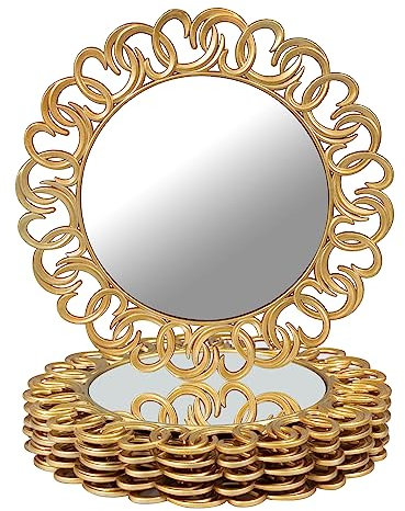 MAONAME 13 Gold Charger Plates Set of 6, Mirror Chargers for Dinner Plates, Plastic Plate Chargers with Entwined Swirl Rim, Round Chargers for Table Setting, Wedding