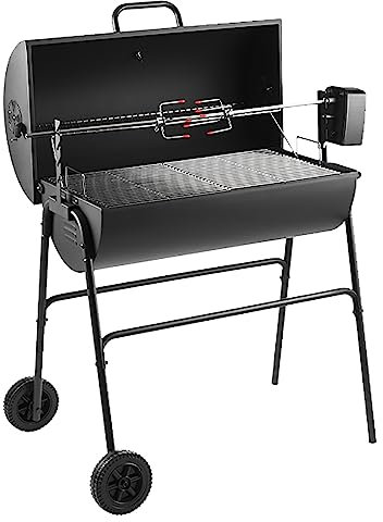 TRAGLO Charcoal Barbecue With Lid Cover Oil Drum Grill Built-in Temperature Gauge Compact Stainless Steel Cooker for Camping Picnic Garden Party Festival B