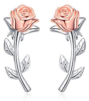 Rosen Ohrstecker Silber 925 Rose Ohrringe Rosa Rosen Schmuck Geschenk für Damen Mädchen Mutter