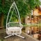 ECD Germany Fauteuil Suspendu avec Coussin Beige et Support Blanc 208 cm, Style Boho, Design Macramé, Coton, Ø 80 cm, 120 kg, Franges Tressées, Siège Chaise Suspendue Balançoire, Intérieur/Extérieur